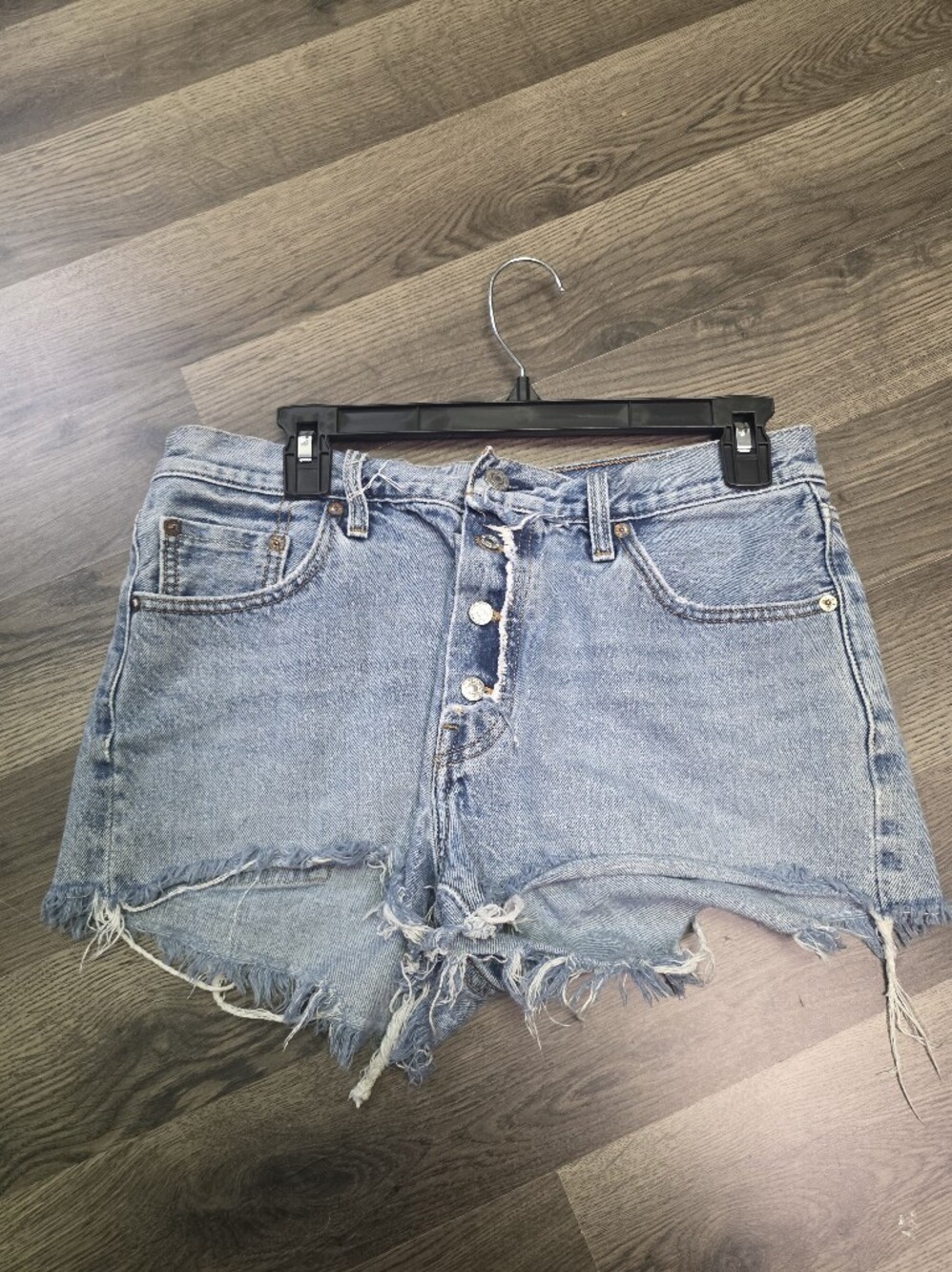 Levi's Light Blue Distressed Denim Shorts with Frayed Hem